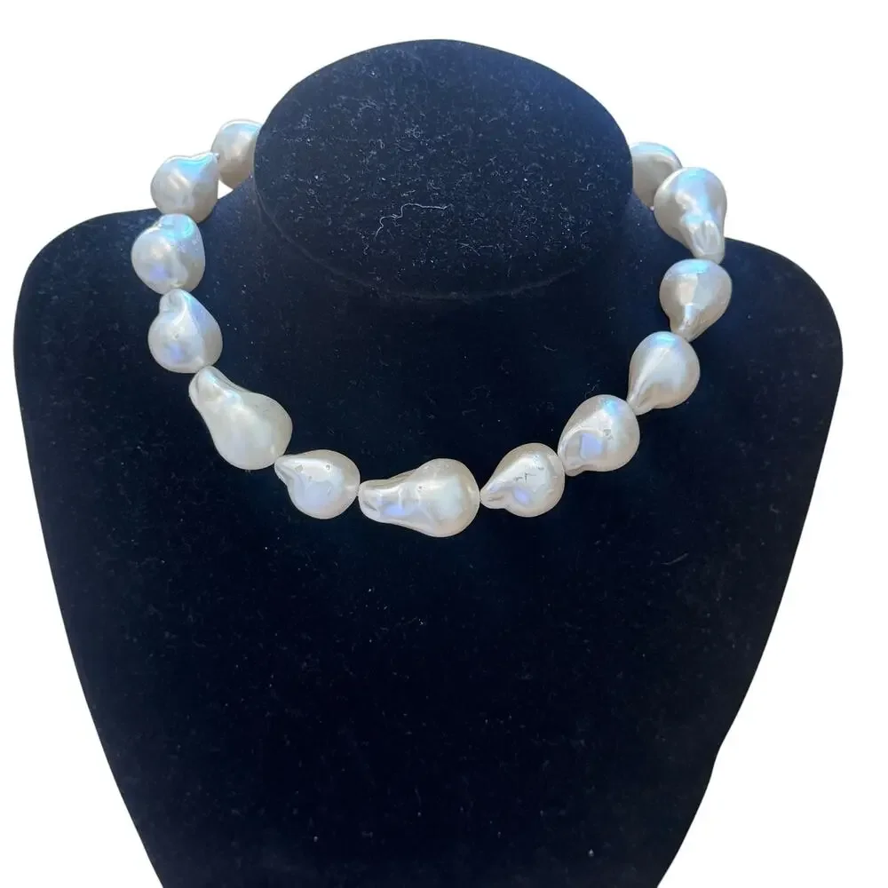 J.Crew Baroque Pearl Necklace Gold Plated Freshwater Pearl Choker Adjustable NWT - Picture 8 of 11